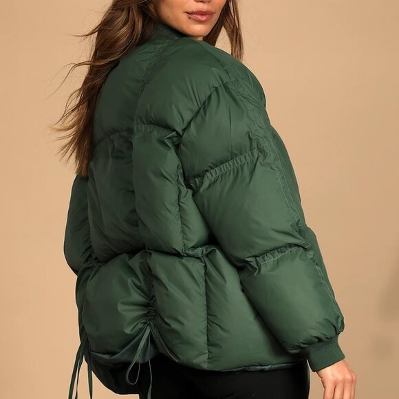 Lulus Ski Slopes Dark Green Oversized Puffer Jacket Large - Picture 3 of 6